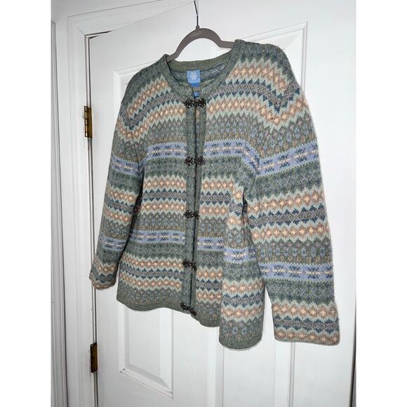 Frost 100% Lambs Wool cardigan sweater with metal fashion clasps - size XL - Picture 10 of 12